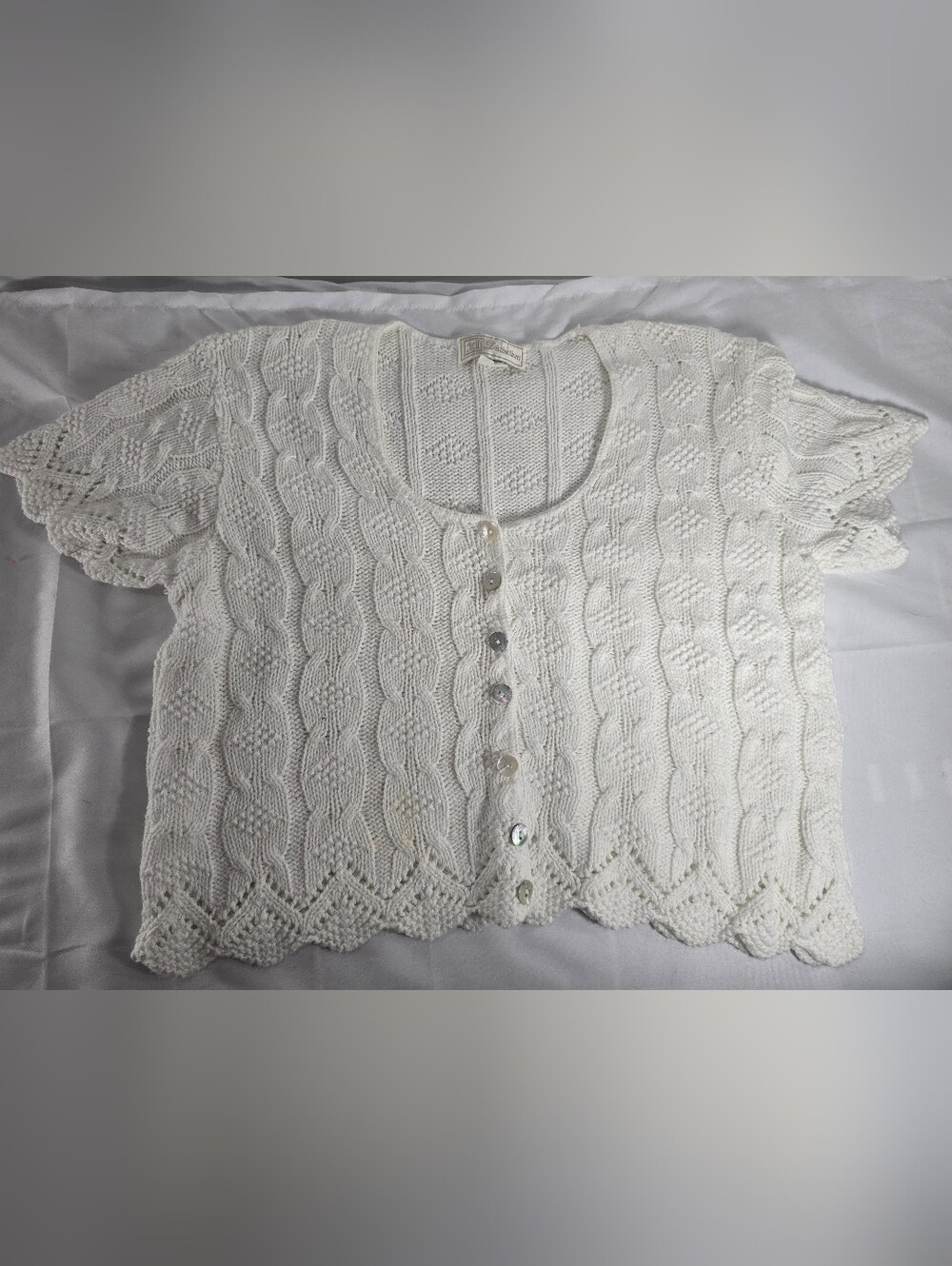Vintage ID Distinctions Cable Knit Cardigan Sweater Womens Large Cream